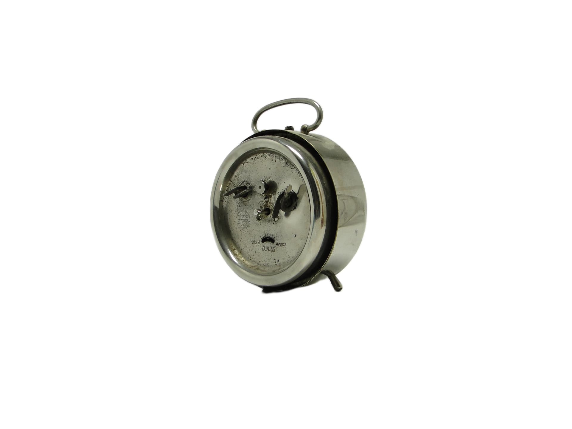 Budzik mechaniczny Art Déco, mosiądz chromowany, Francja, lata 30. - 94942