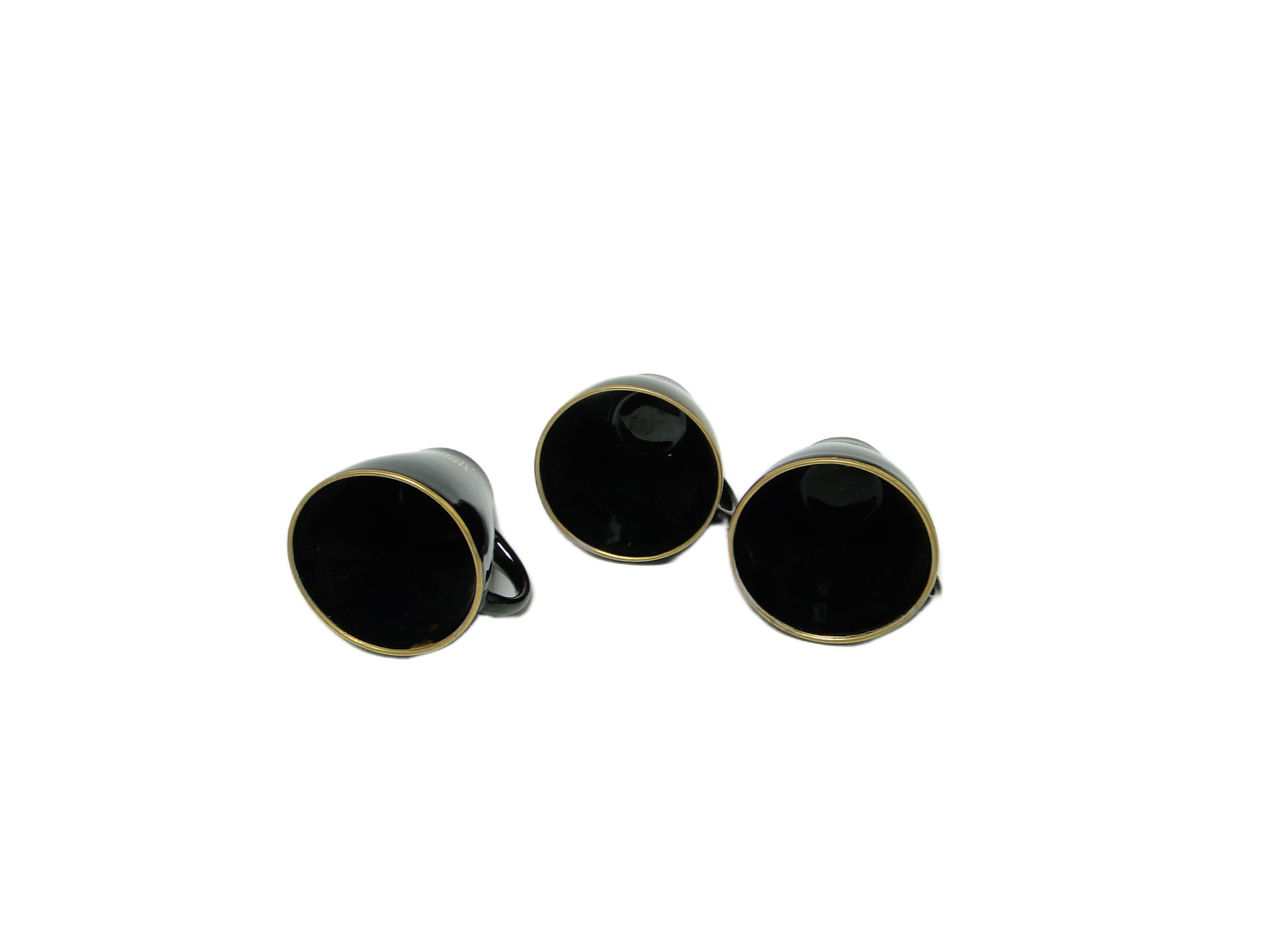 set of three cups, mid-century modern, black ceramic, Poland, 1970s - 94776
