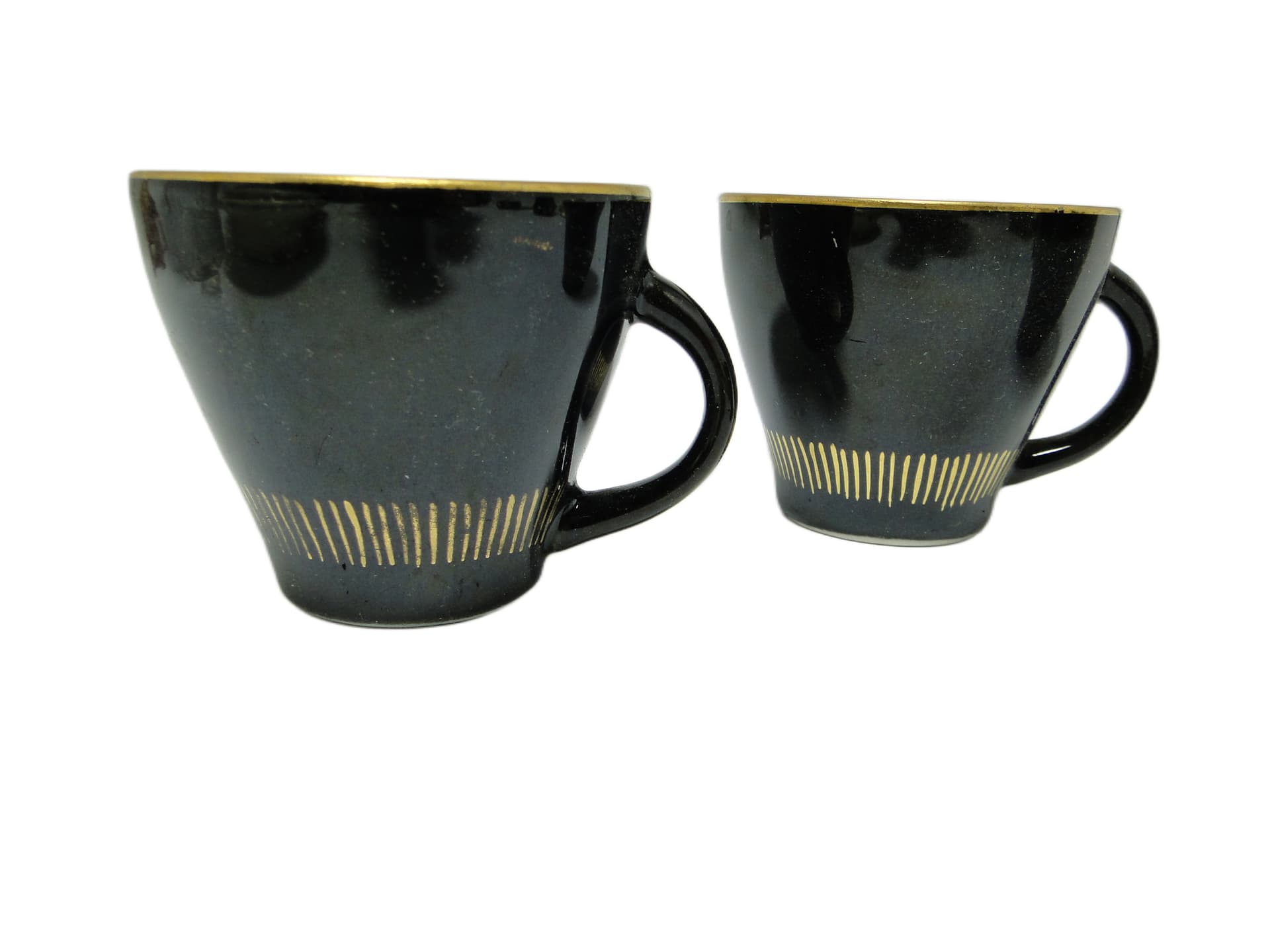 set of three cups, mid-century modern, black ceramic, Poland, 1970s - 94774