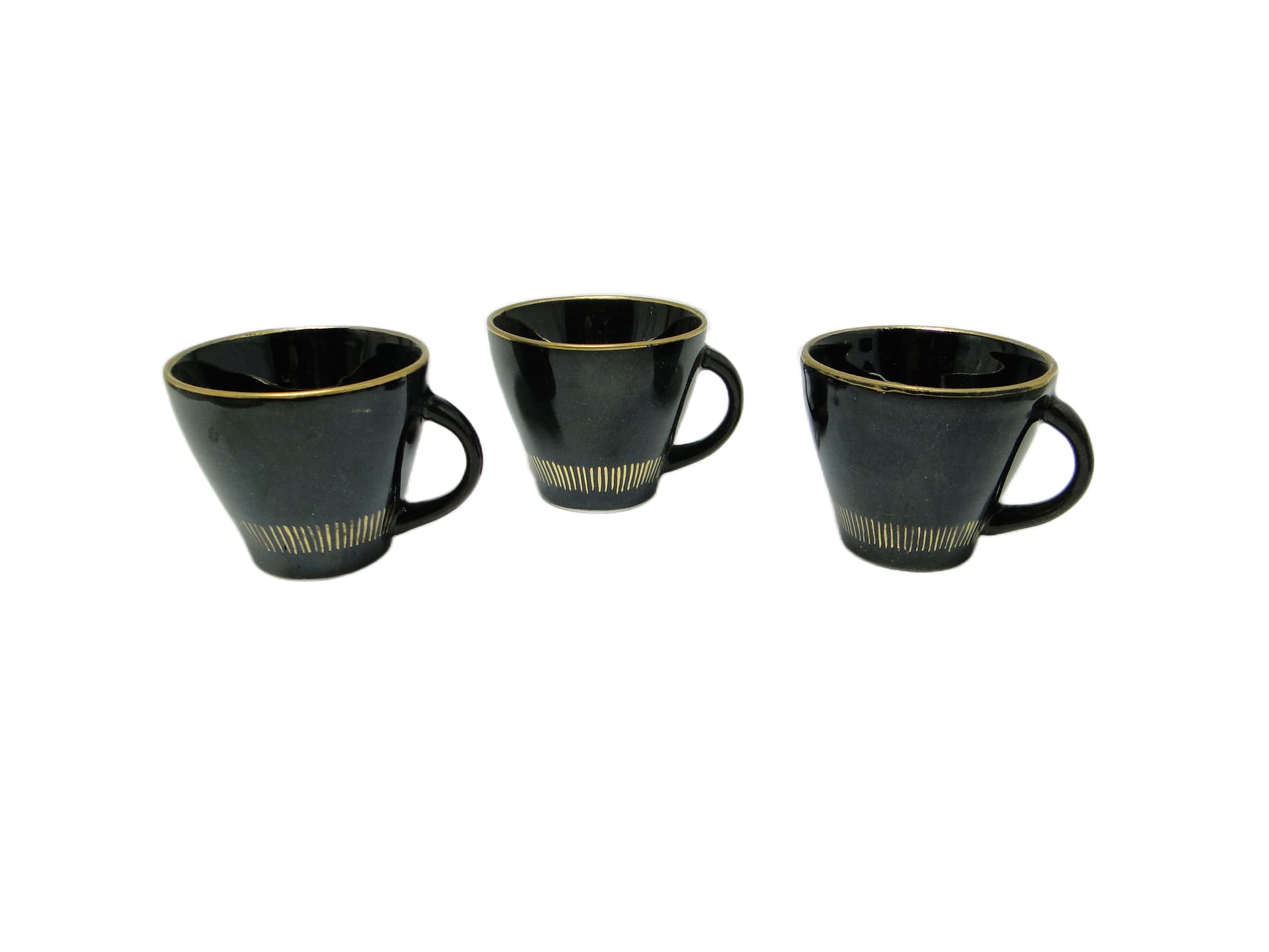 set of three cups, mid-century modern, black ceramic, Poland, 1970s - 94773