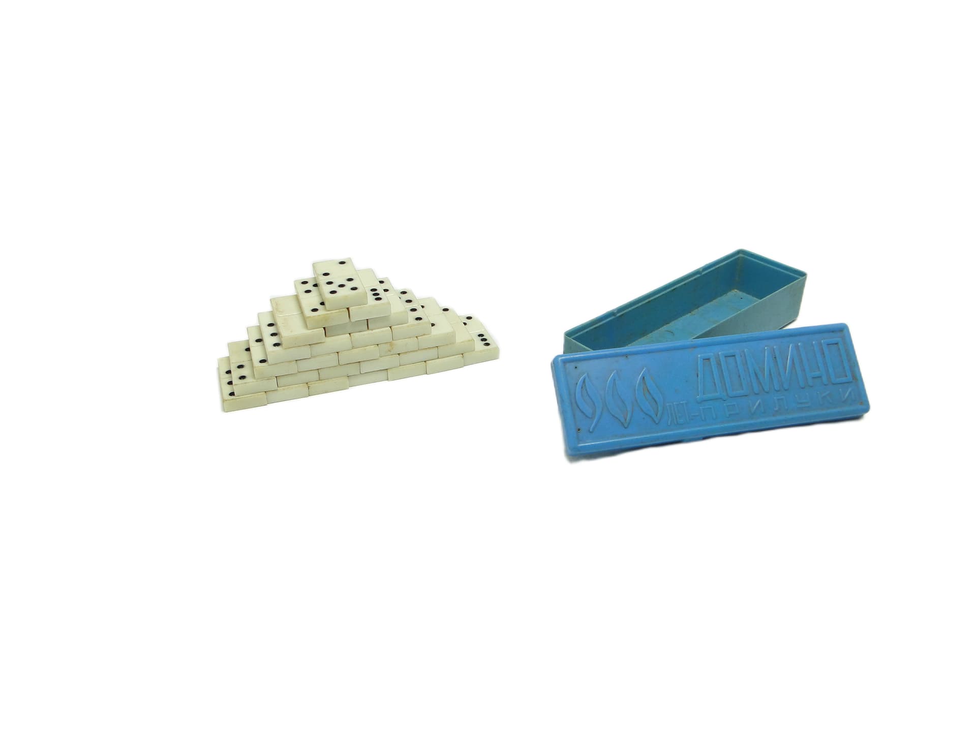 Modernist domino set, ivory white plastic, USSR, 1970s. - 94951