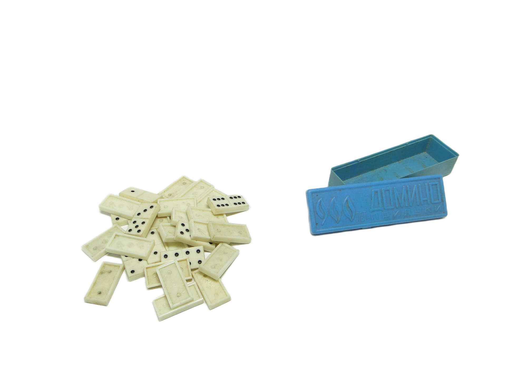 Modernist domino set, ivory white plastic, USSR, 1970s. - 94949