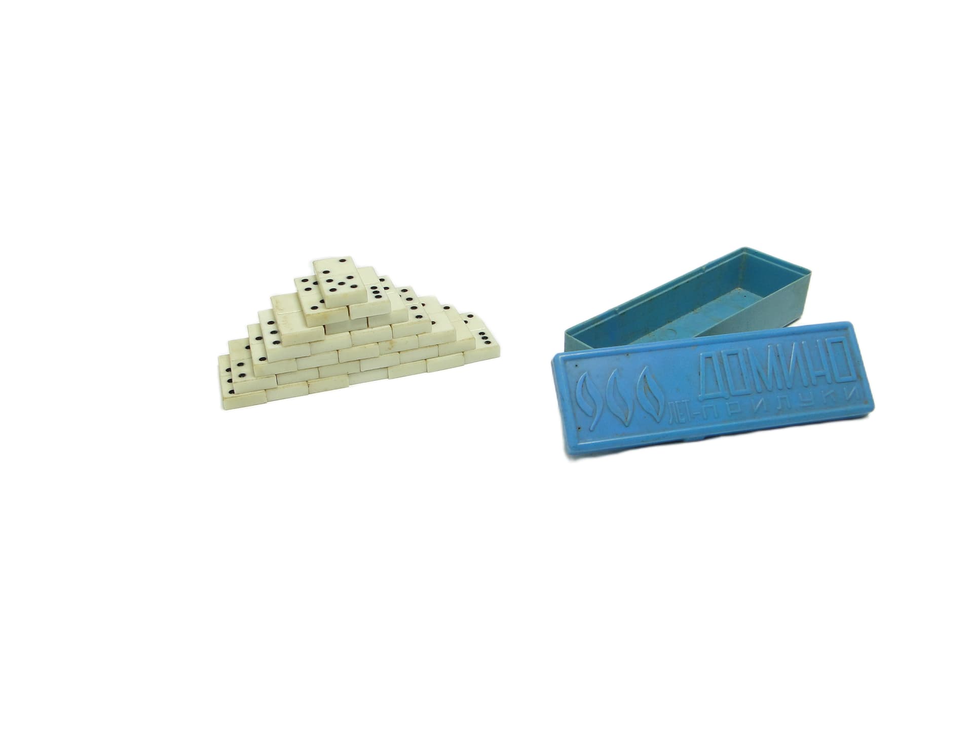 Modernist domino set, ivory white plastic, USSR, 1970s. - 94953