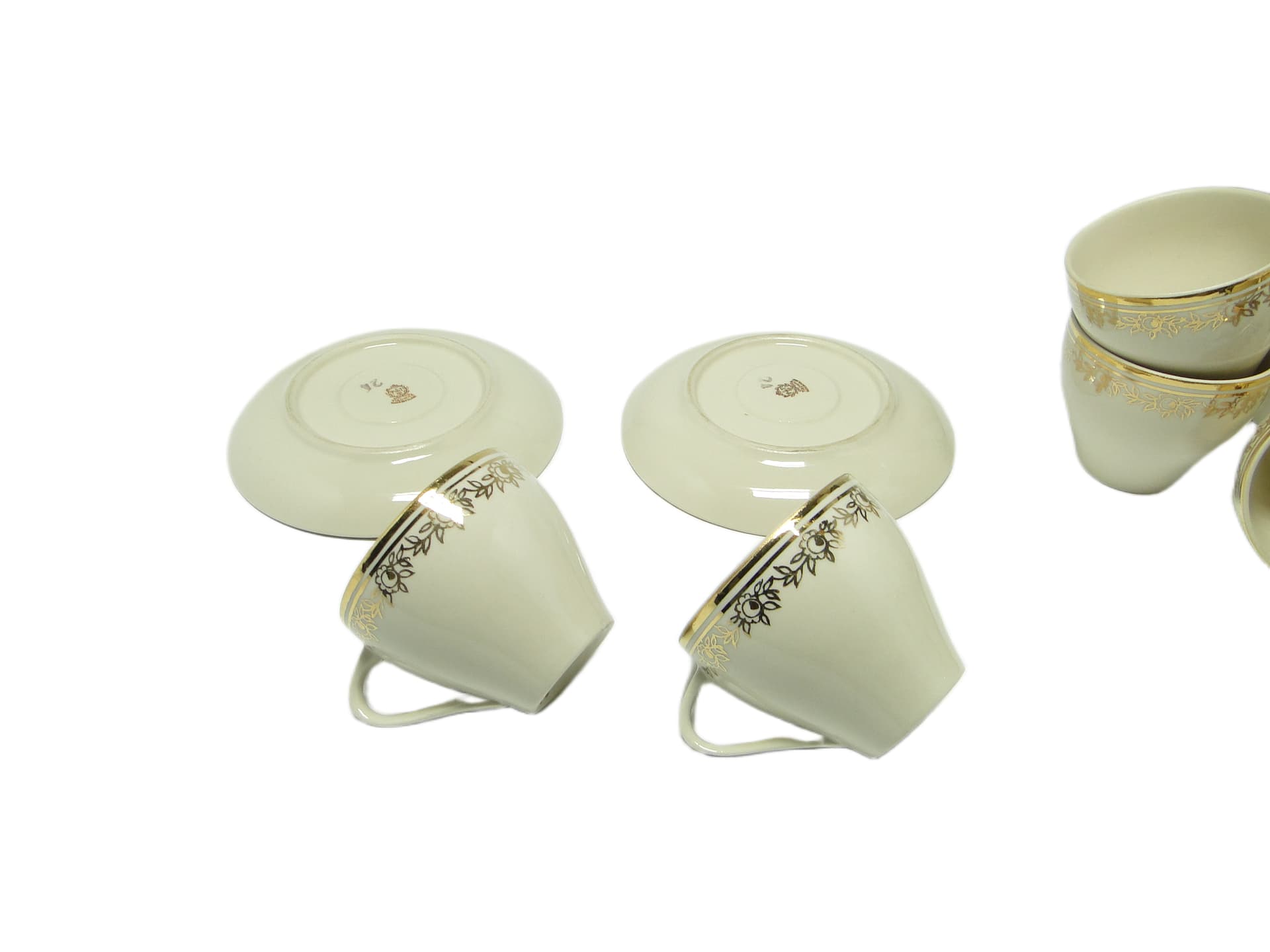 para filiżanek Ewa, mid-century modern, porcelana ivory white, Polska, lata 70.