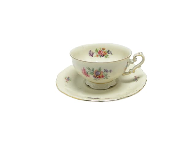 Filiżanka ze spodkiem Barok, porcelana ivory white, Niemcy, lata 30. - WYMIARY