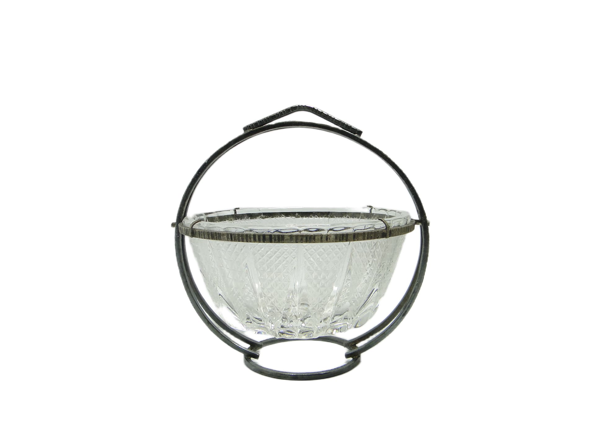 Cukiernica, mid-century modern, szkło transparent, mosiądz srebrzony, Polska, lata 60.