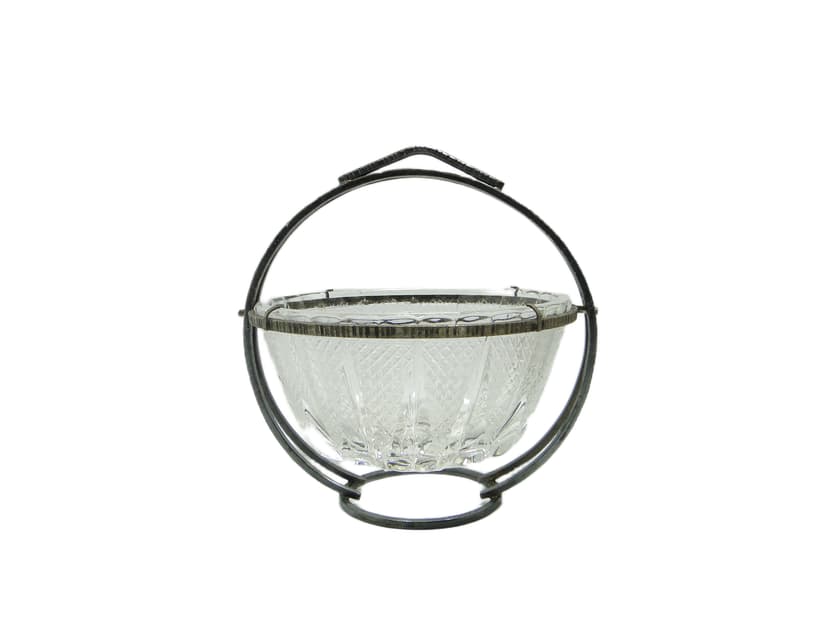 Cukiernica, mid-century modern, szkło transparent, mosiądz srebrzony, Polska, lata 60.