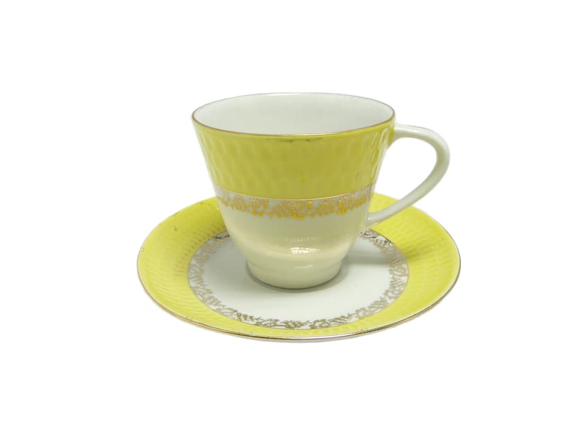 Zestaw filiżanki i spodka Karol, porcelana żółta, Chodzież, Polska, lata 70.