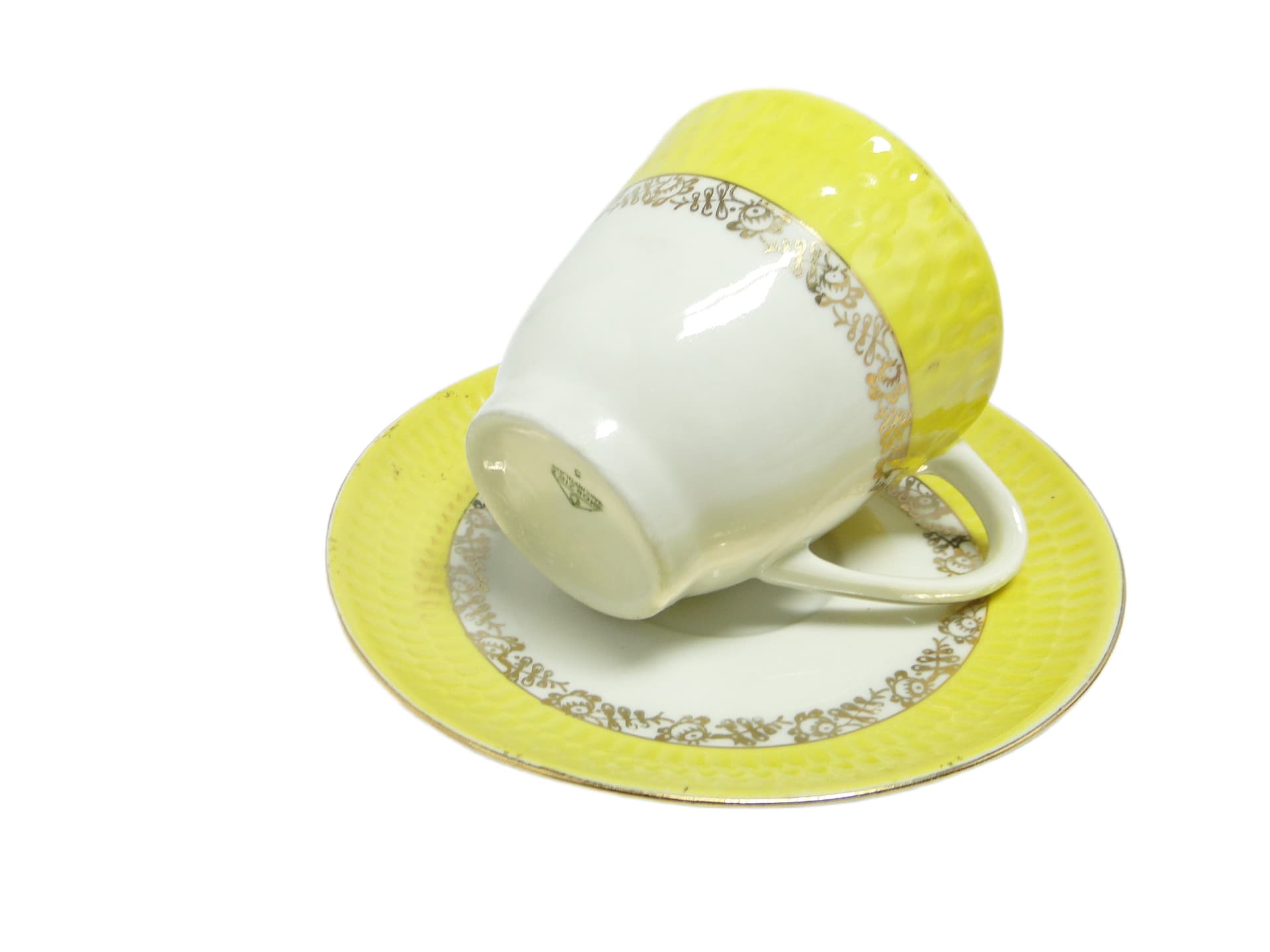 Zestaw filiżanki i spodka Karol, porcelana żółta, Chodzież, Polska, lata 70. - 95380