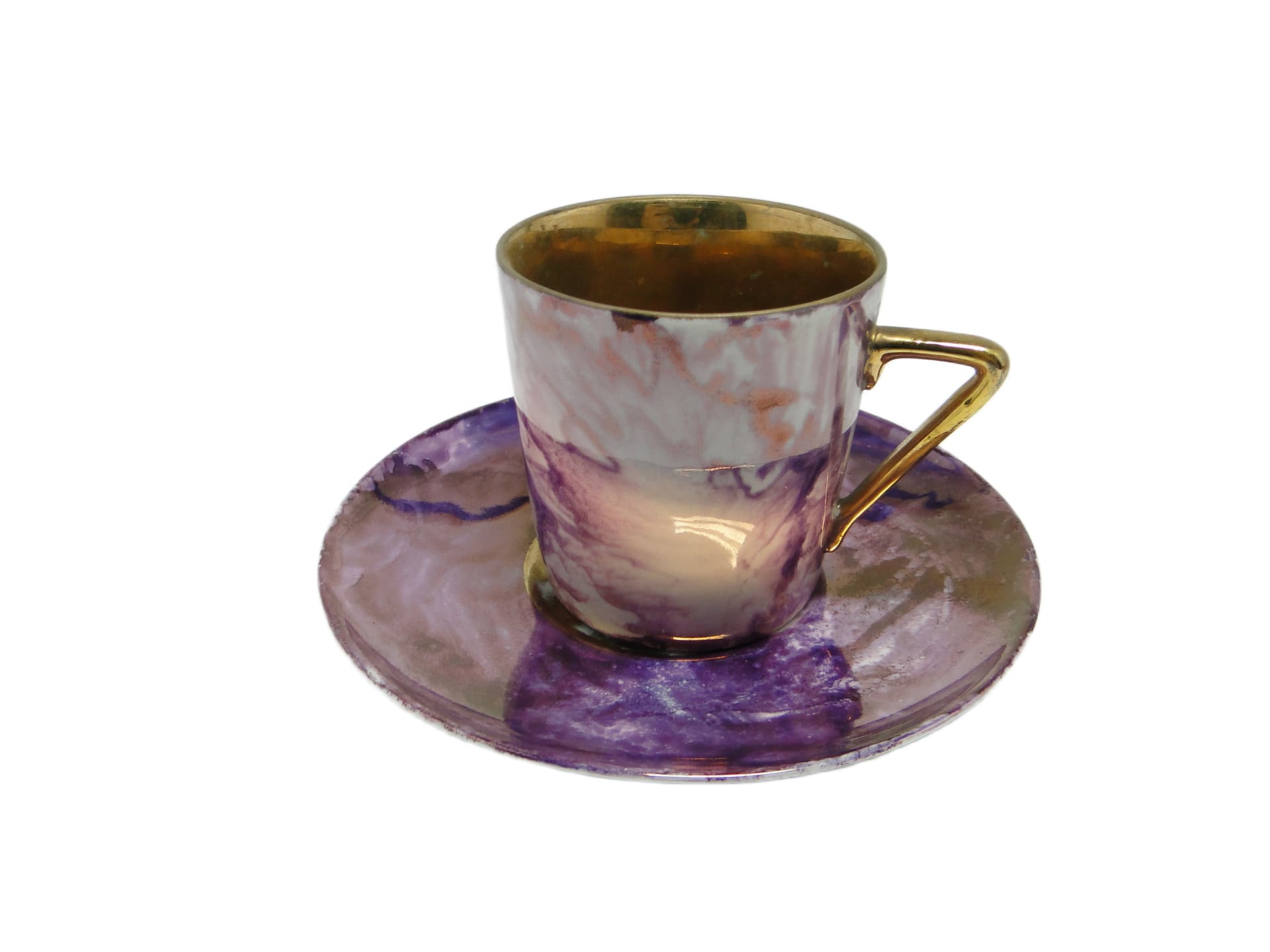 Filiżanka ze spodkiem, mid-century modern, porcelana, Polska, lata 70.