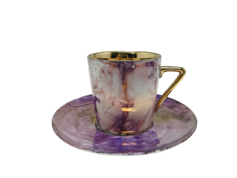 Filiżanka ze spodkiem, mid-century modern, porcelana, Polska, lata 70.