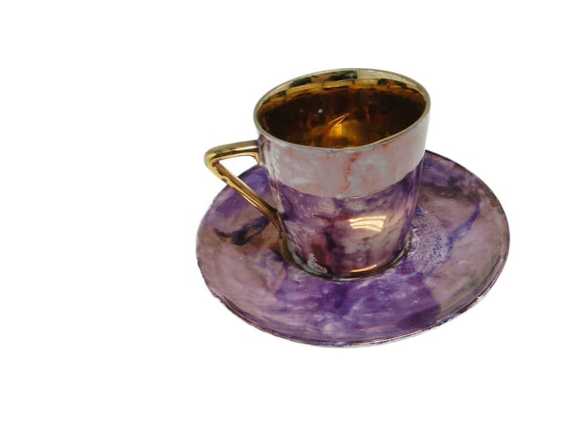 Filiżanka ze spodkiem, mid-century modern, porcelana, Polska, lata 70.