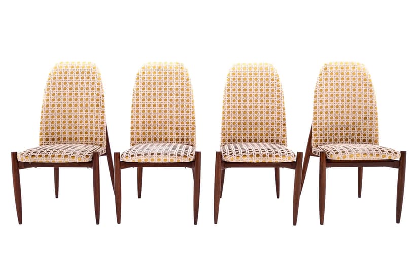 Żółte krzesła komplet 4 sztuki, Czechosłowacja, lata 50.