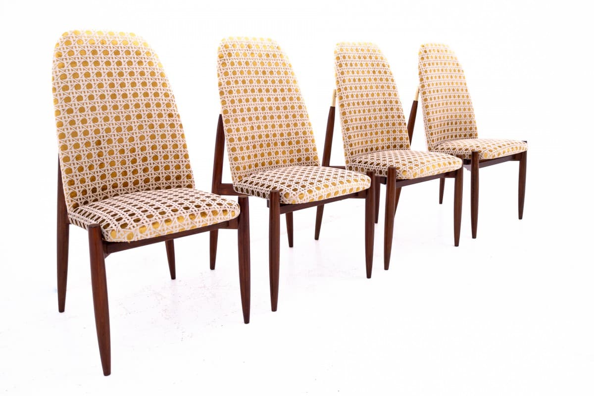 Żółte krzesła komplet 4 sztuki, Czechosłowacja, lata 50. - 58127