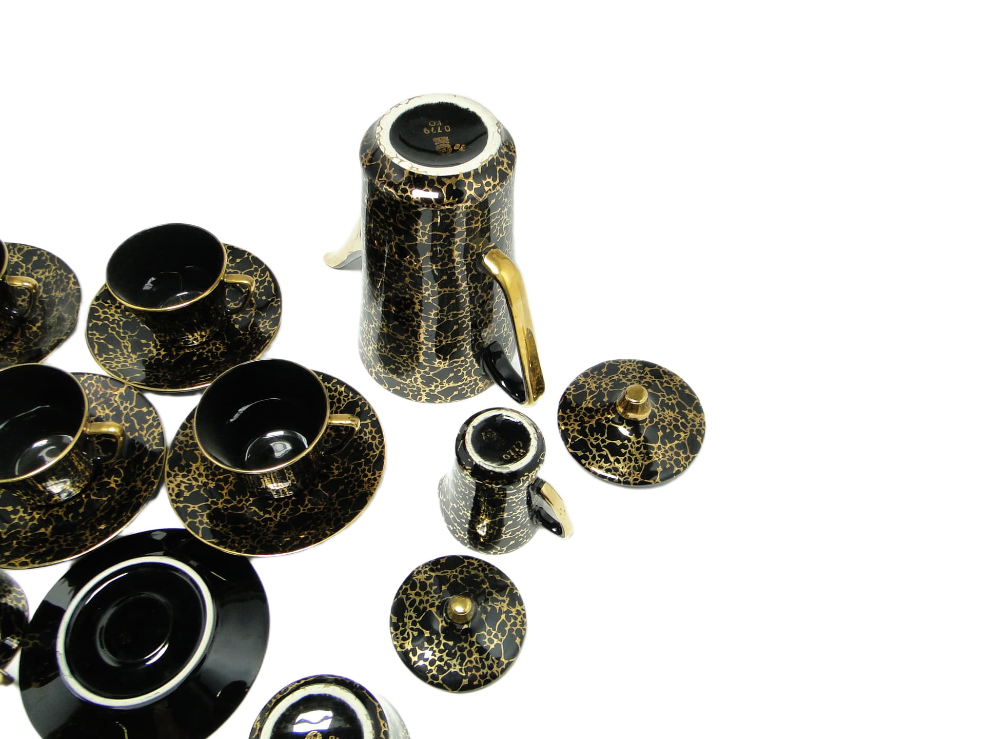 Coffee set, modernism, black porcelain, Ćmielów, Poland, 1970s. - 95546