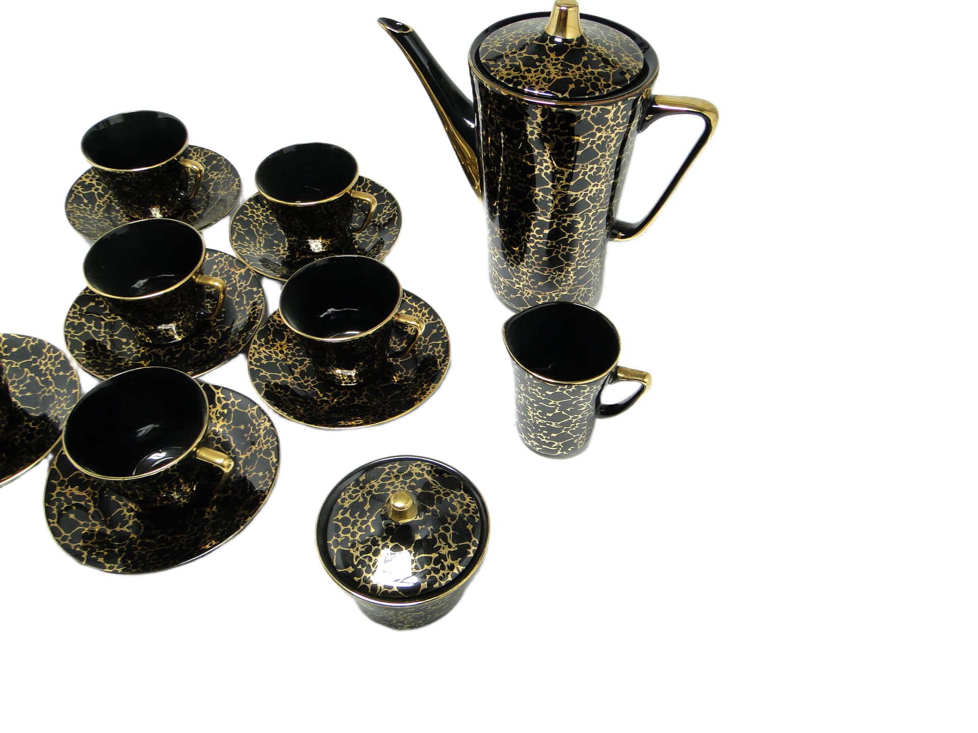 Coffee set, modernism, black porcelain, Ćmielów, Poland, 1970s. - 95543