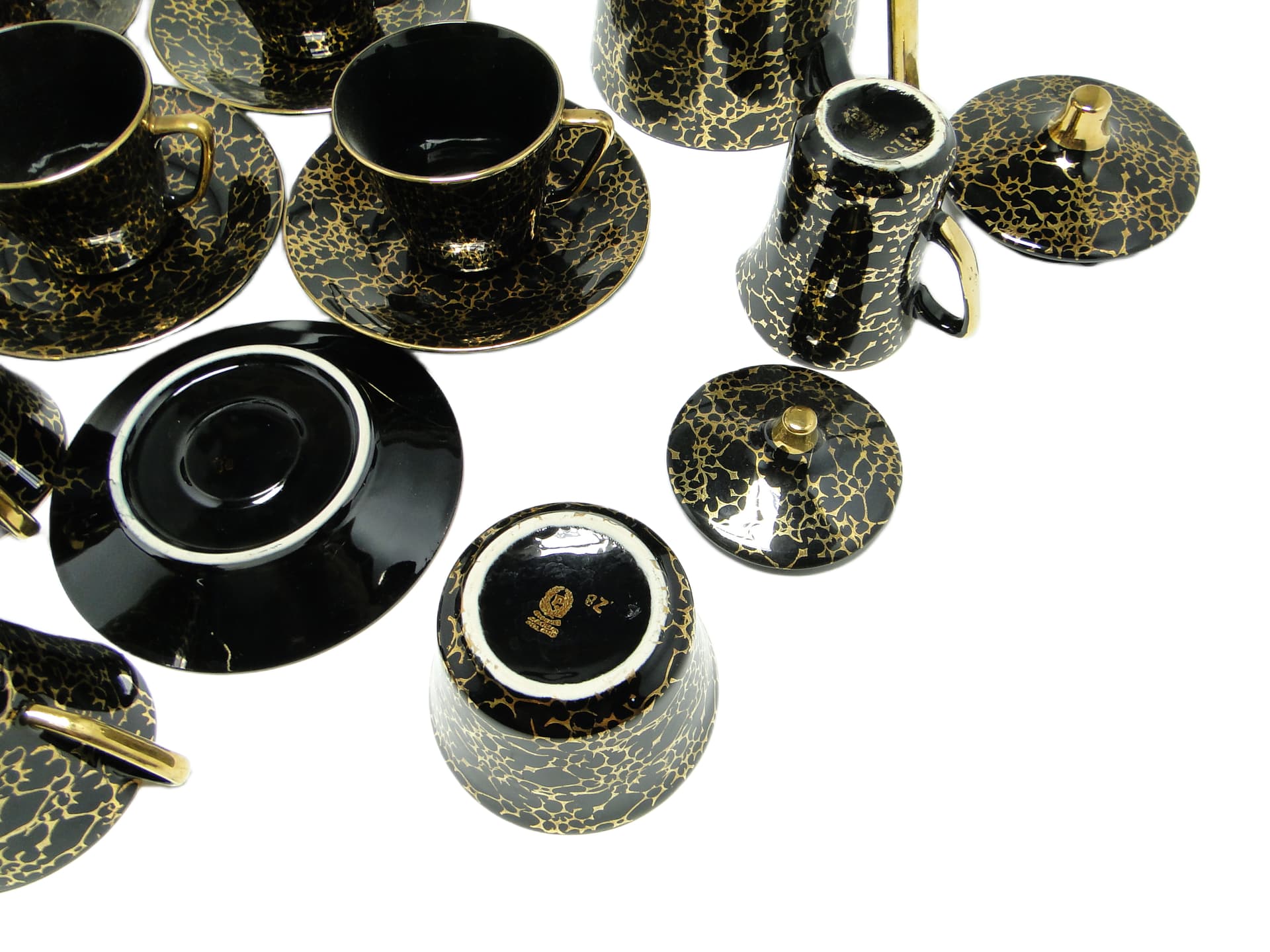 Coffee set, modernism, black porcelain, Ćmielów, Poland, 1970s. - 95547