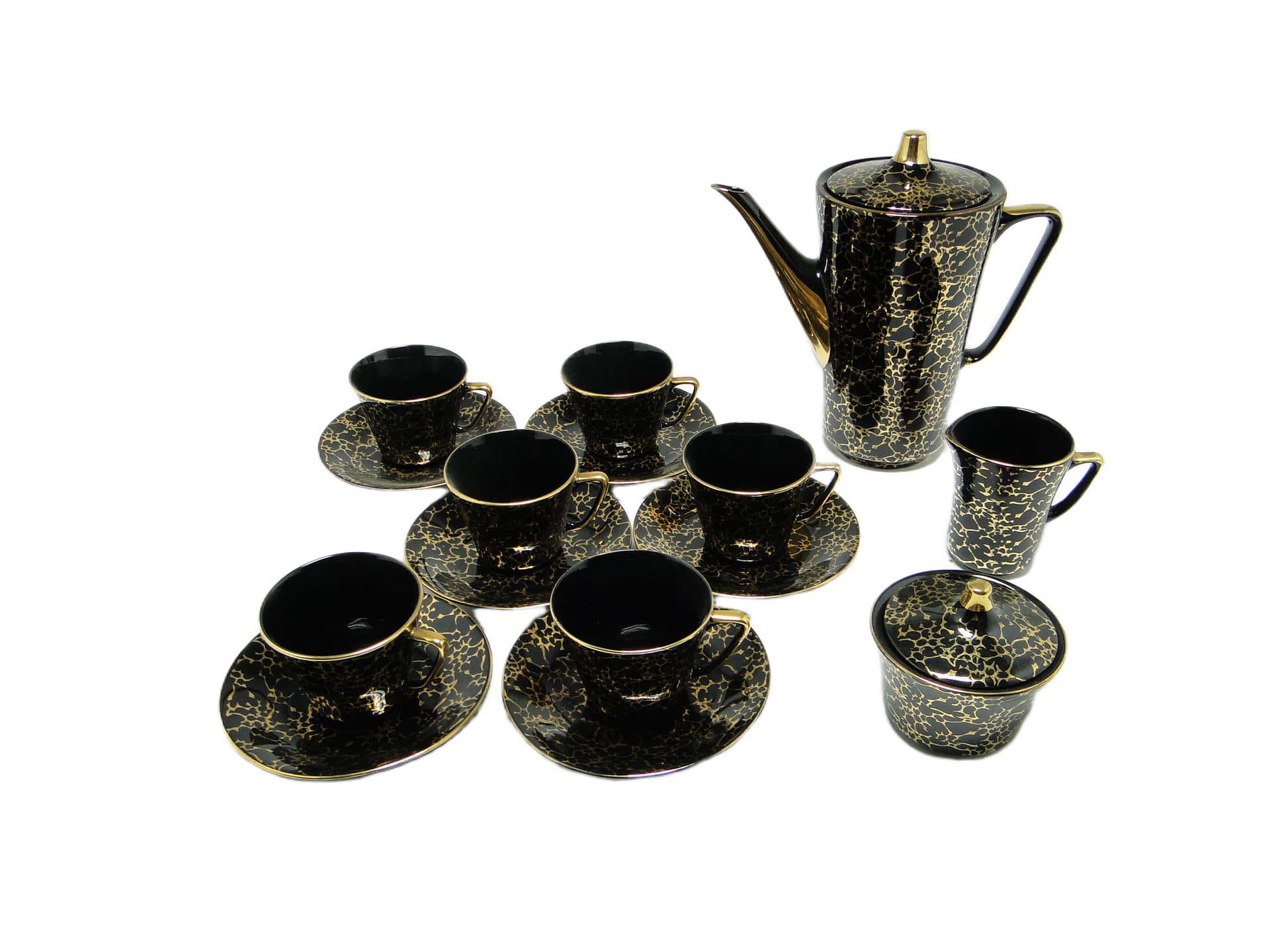 Coffee set, modernism, black porcelain, Ćmielów, Poland, 1970s. - 95541