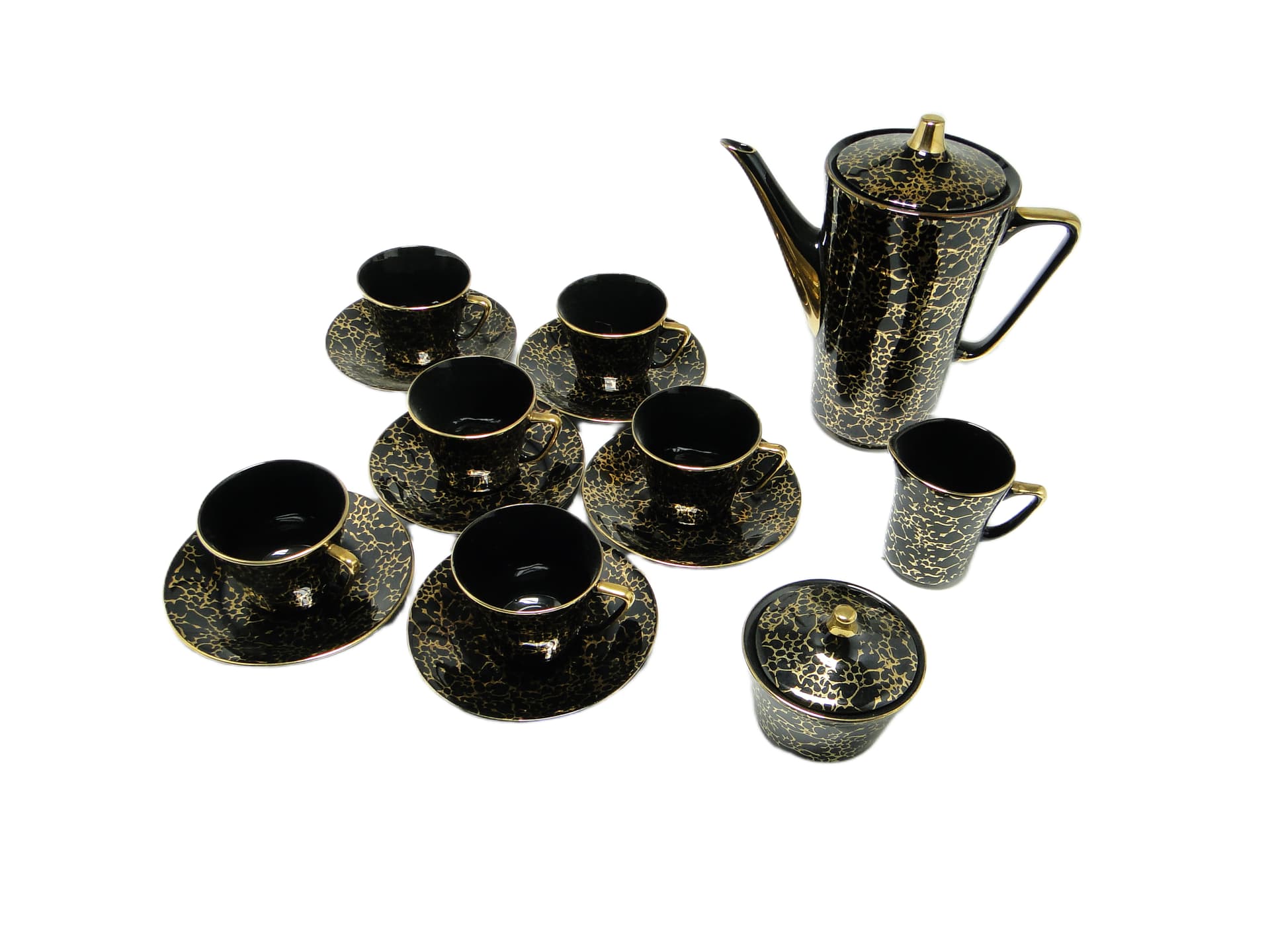 Coffee set, modernism, black porcelain, Ćmielów, Poland, 1970s. - 95542