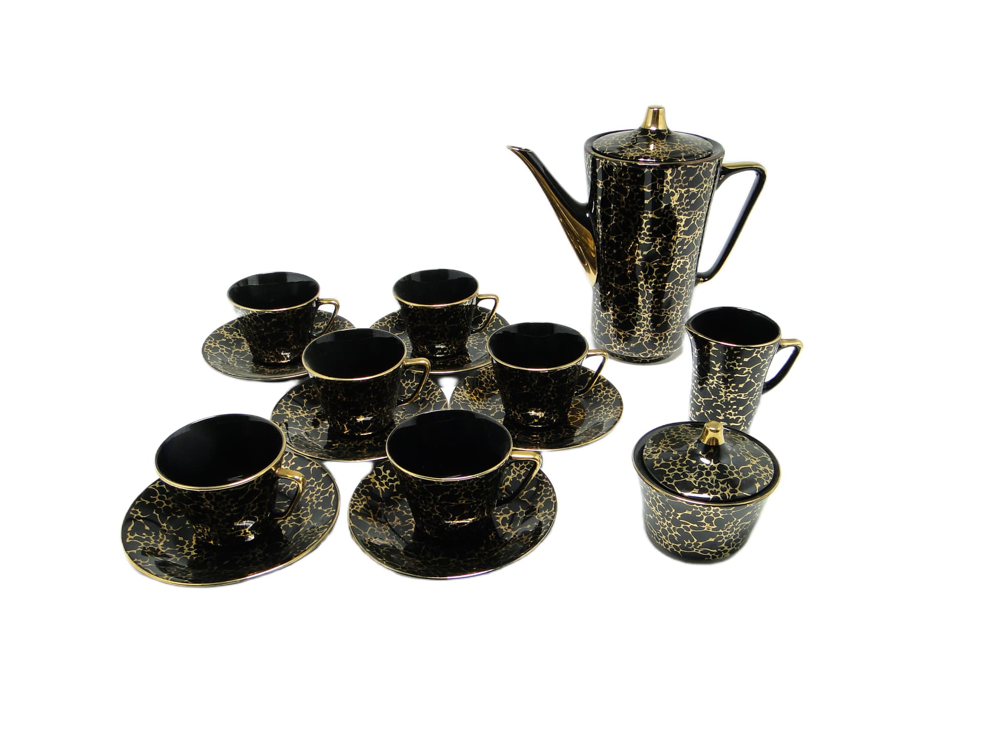 Coffee set, modernism, black porcelain, Ćmielów, Poland, 1970s. - 95545