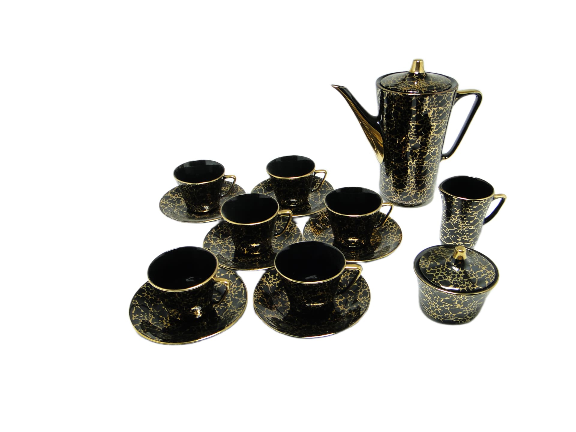 Coffee set, modernism, black porcelain, Ćmielów, Poland, 1970s.