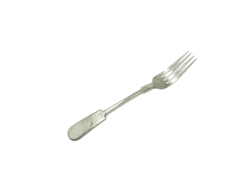 Art Deco dinner fork, silver-plated brass, Fraget, Poland, 1930s.