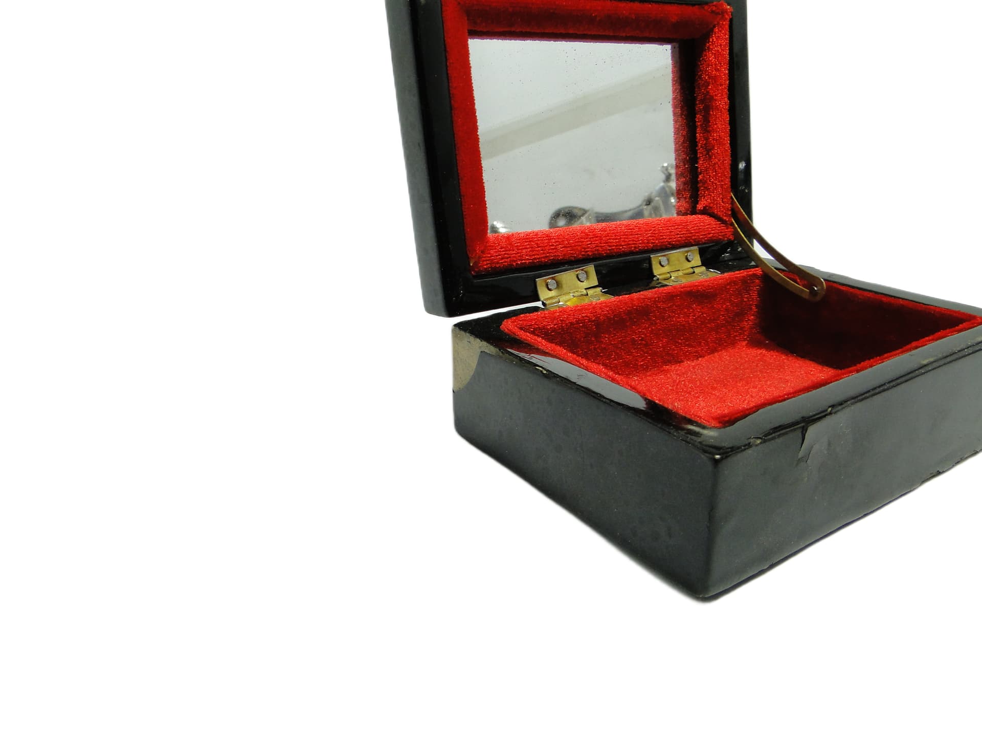 Pudełko na biżuterię Mid-century modern, velvet czerwony, Polska, lata 70. - 95636