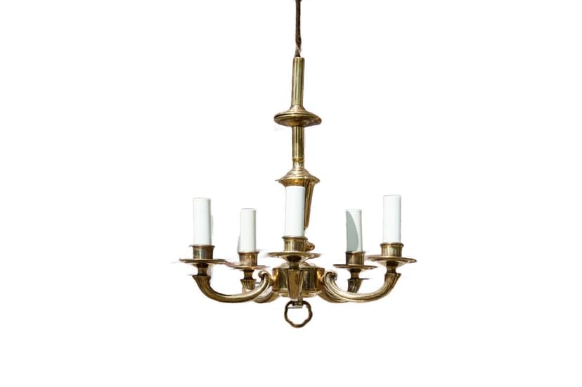 Mosiężny żyrandol pięcioramienny, Europa Zachodnia, lata 50.