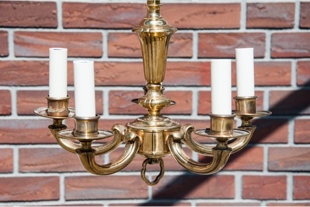 Mosiężny żyrandol pięcioramienny, Europa Zachodnia, lata 50. - 57888