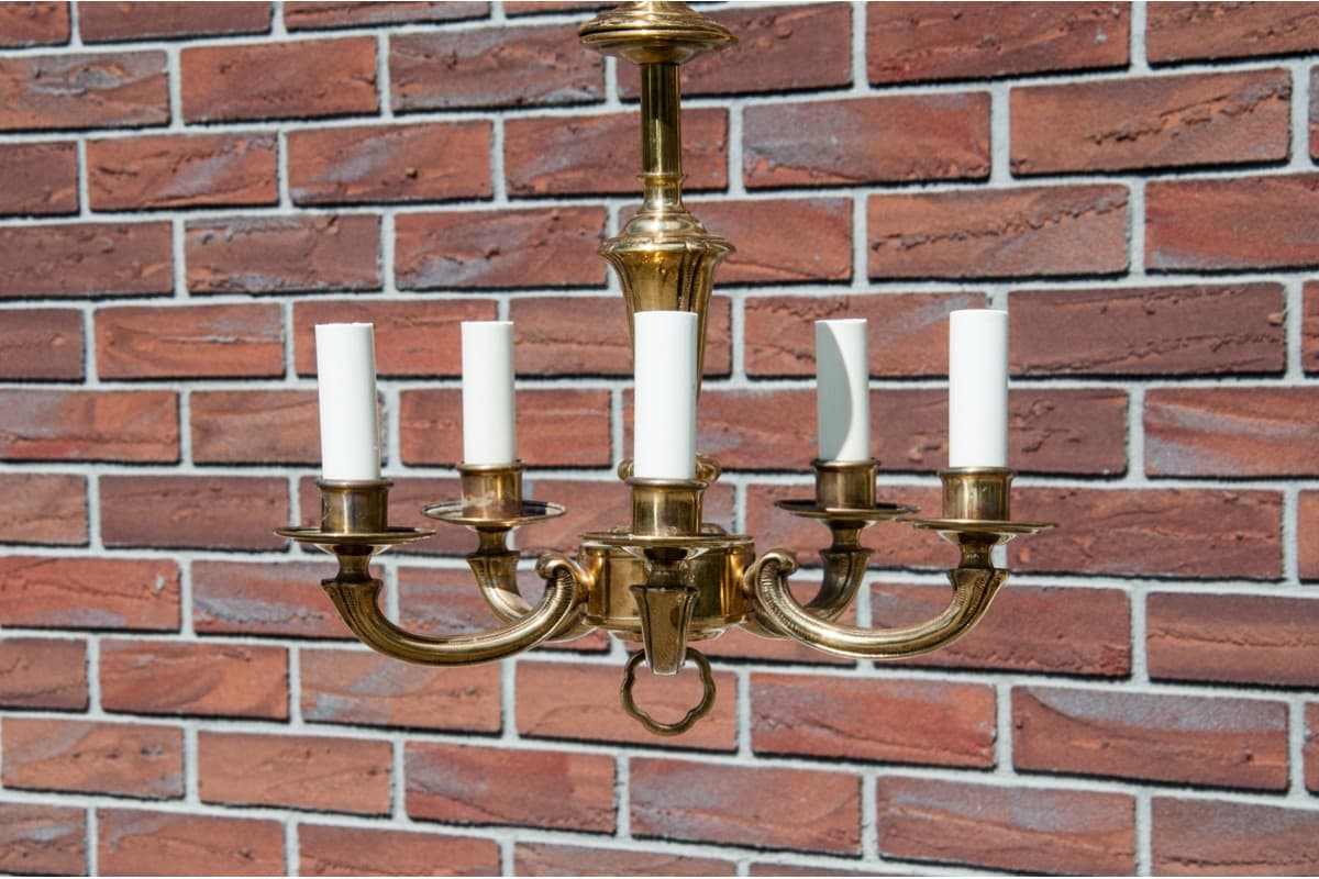 Mosiężny żyrandol pięcioramienny, Europa Zachodnia, lata 50. - 57887