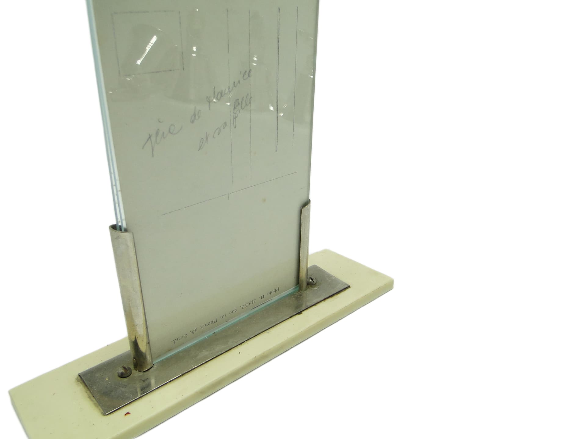 Art Deco photo frame, glass, brass, ivory white Bakelite, Germany, 1950s. - 95770