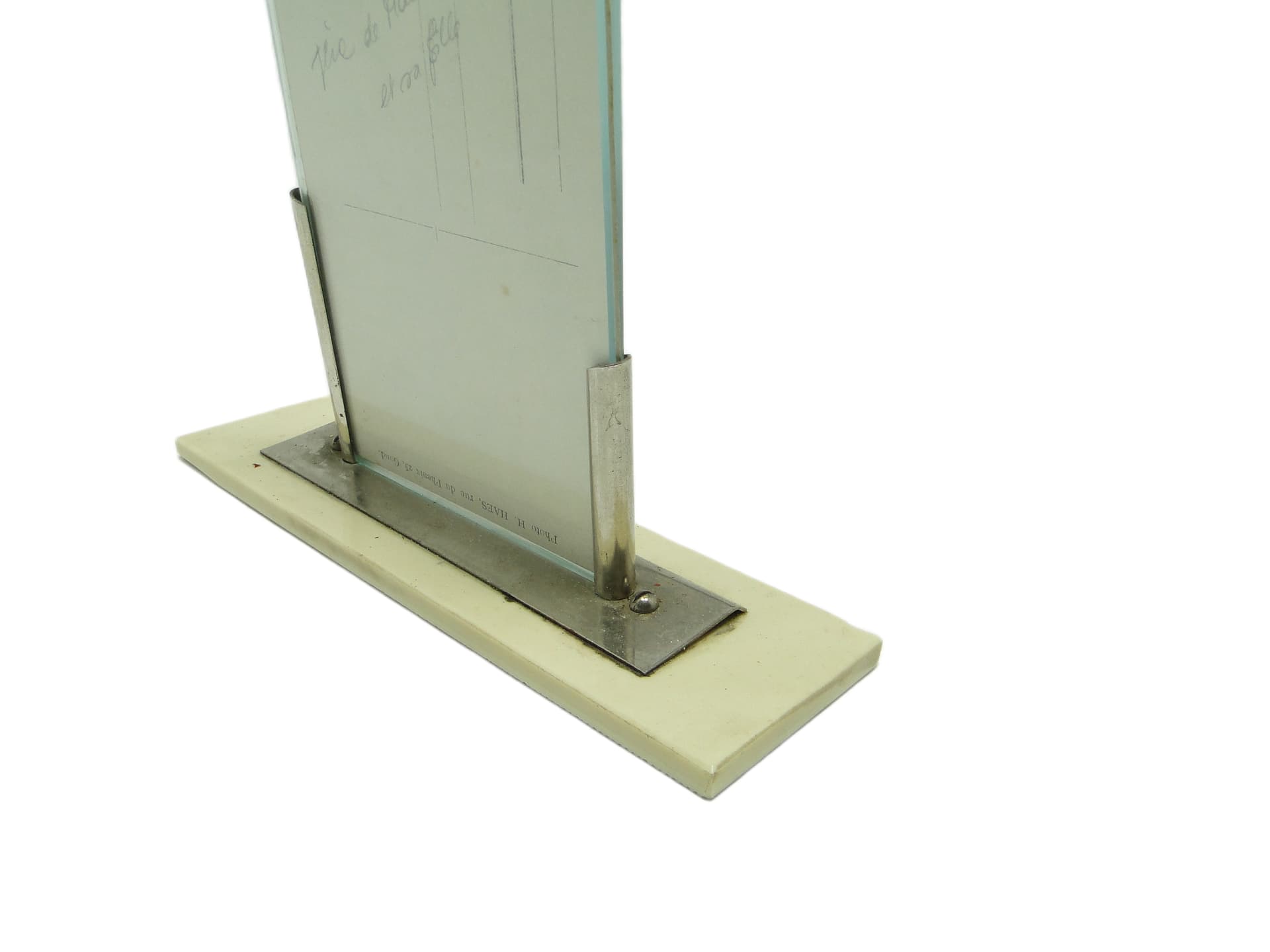 Art Deco photo frame, glass, brass, ivory white Bakelite, Germany, 1950s. - 95766