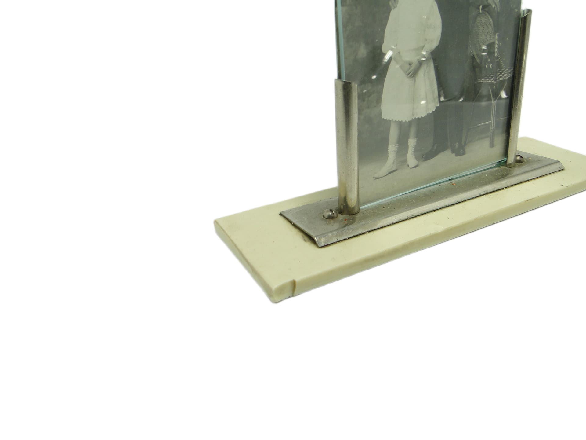 Art Deco photo frame, glass, brass, ivory white Bakelite, Germany, 1950s. - 95762