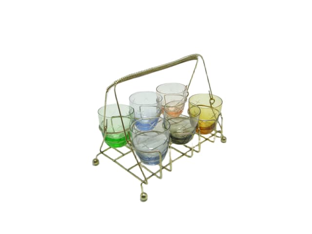 Kabaret na kieliszki, mid-century modern, szkło, Belgia, lata 60. - WYMIARY