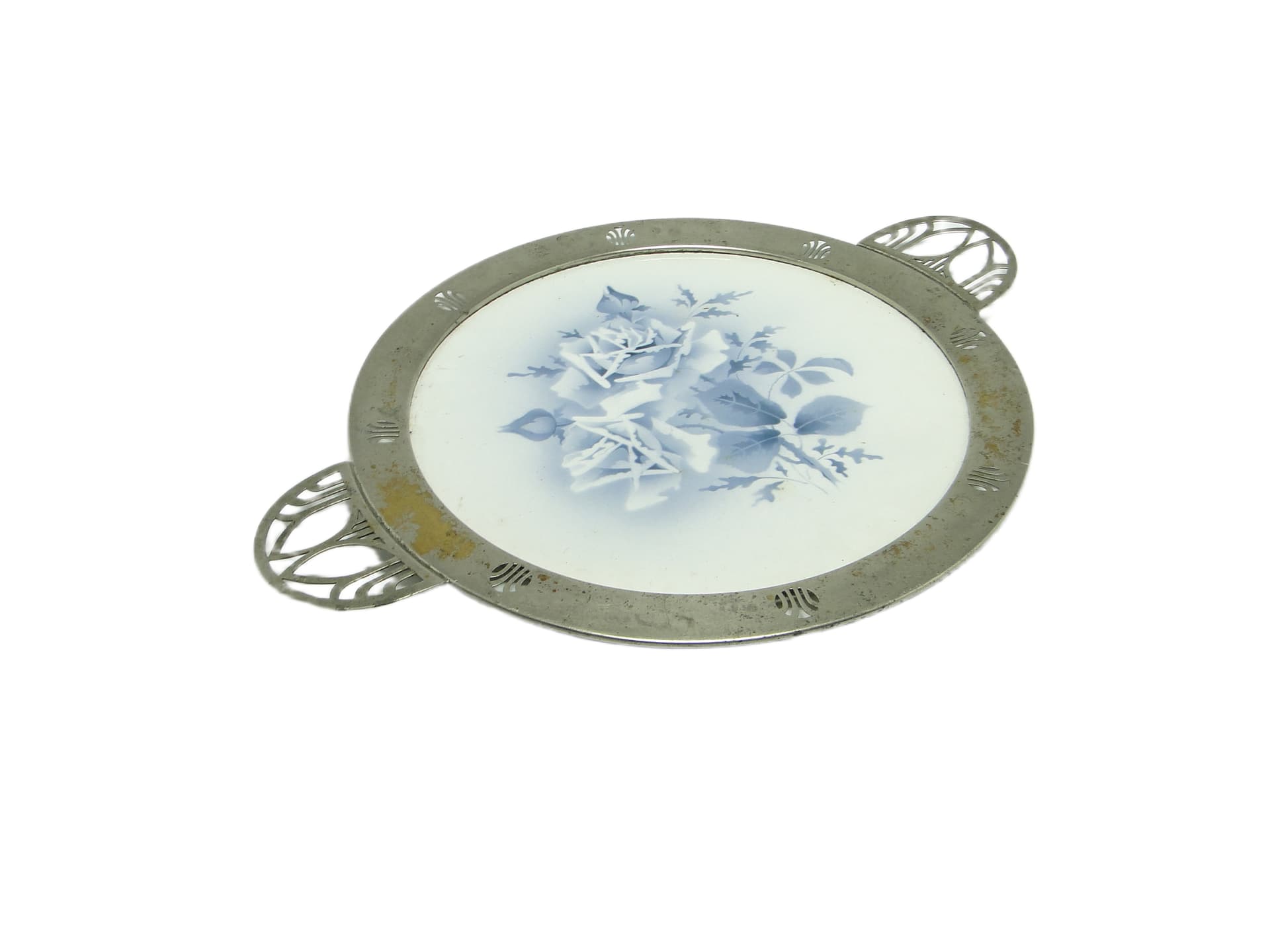 Art Nouveau tray, silver-plated brass, white porcelain, Austria, early 20th c. - 95856