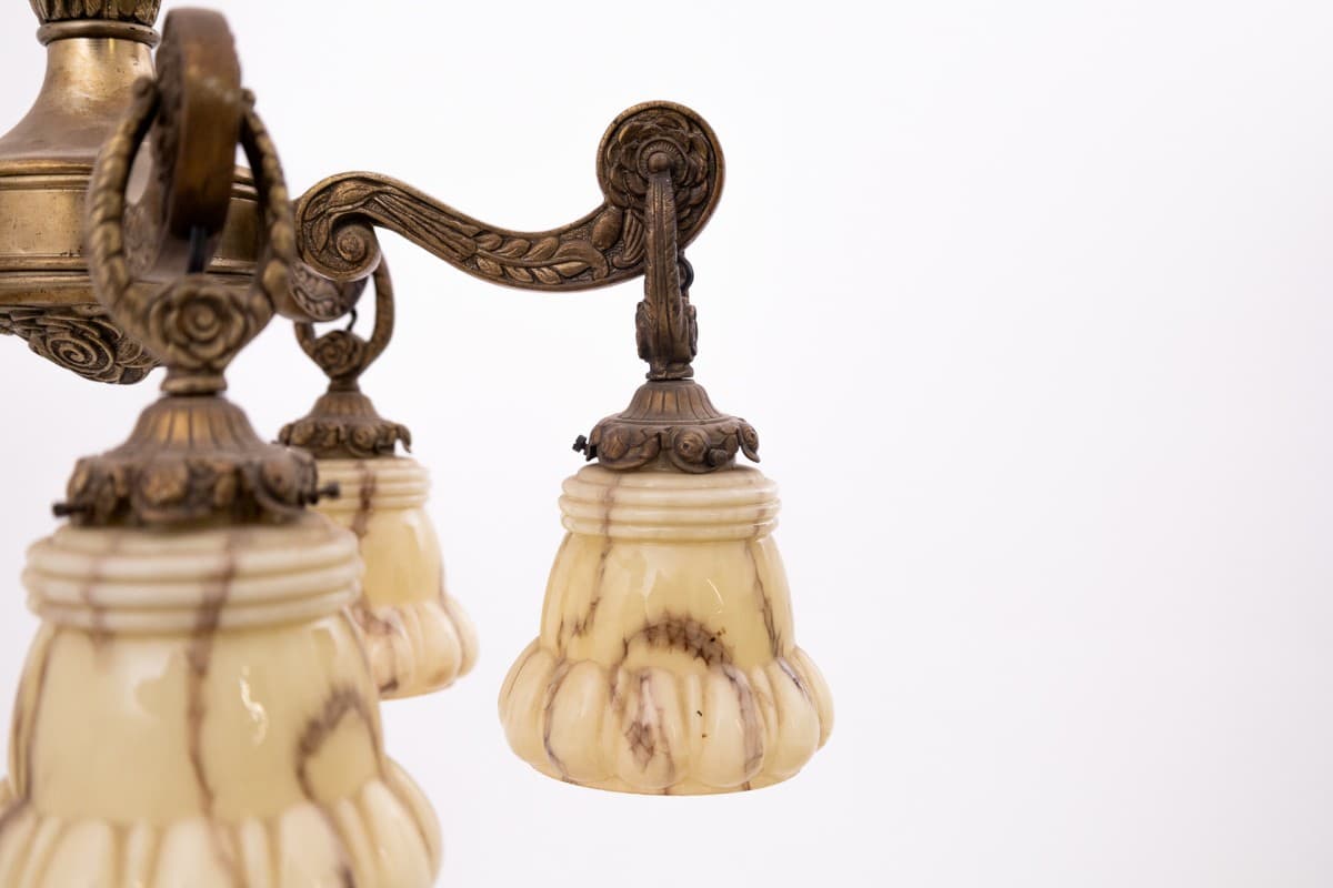 Brązowy żyrandol art déco, Polska, lata 40. - 57879