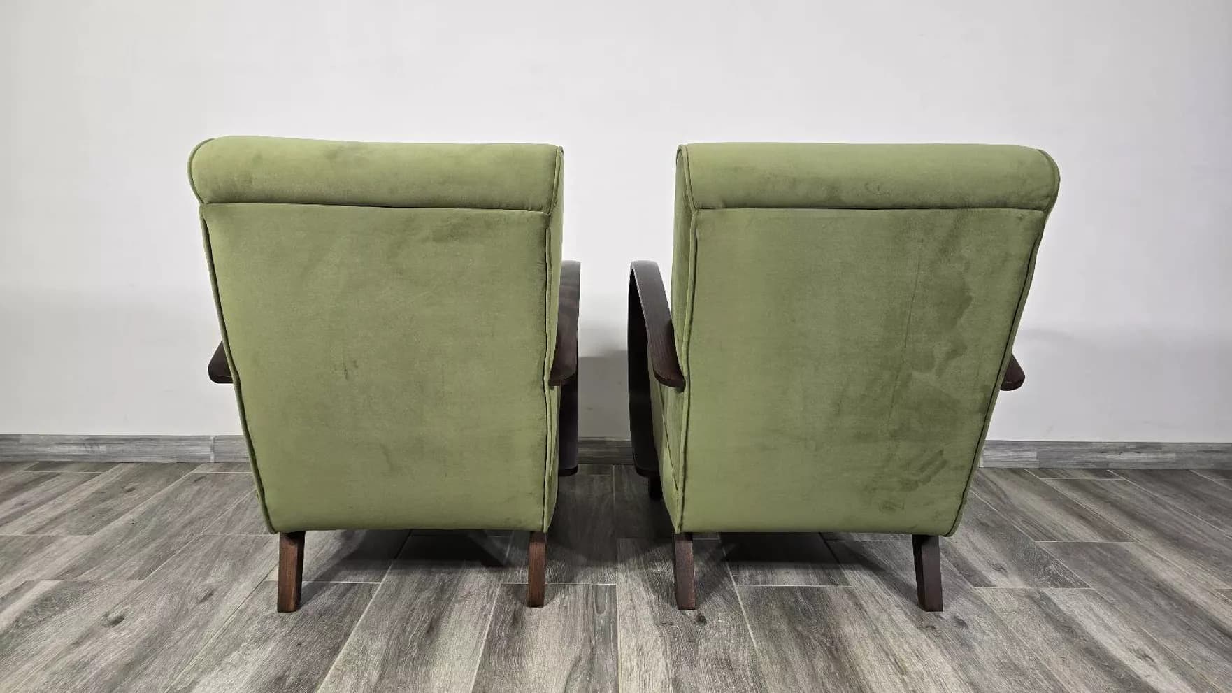 Armchair H 410, olive velvet, dark wood, by J. Halabala, UP Závody, Czechoslovakia, 1960s. - 723