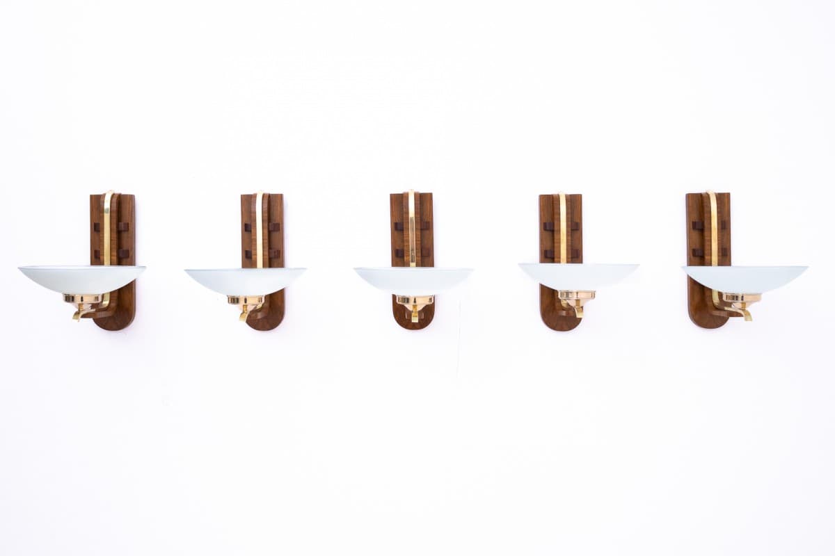 Orzechowe kinkiety Art Deco, Polska, lata 50. - 57868