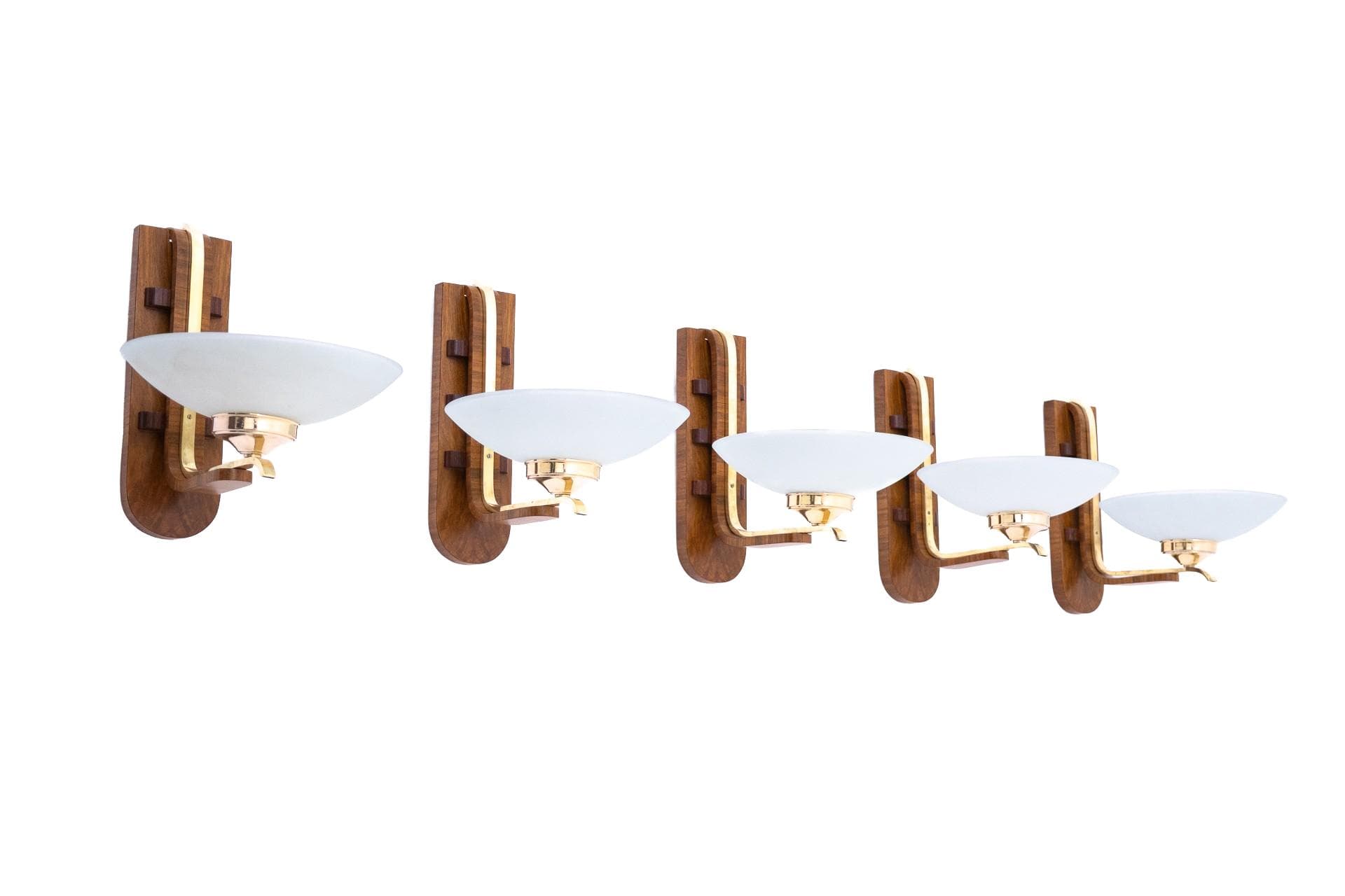 Orzechowe kinkiety Art Deco, Polska, lata 50.