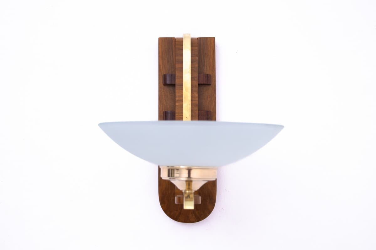 Orzechowe kinkiety Art Deco, Polska, lata 50. - 57869