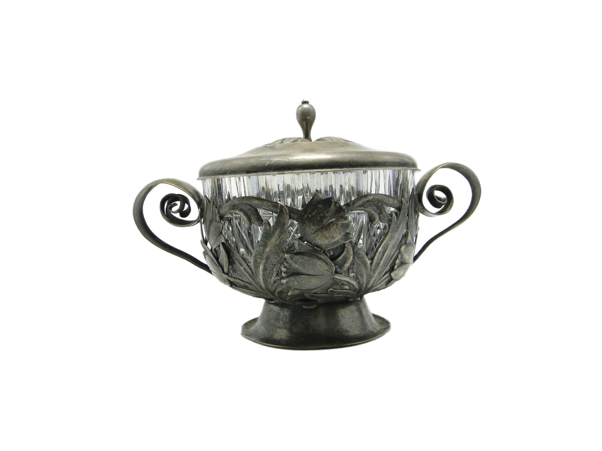 Cukiernica Art Nouveau, mosiądz srebrzony, szkło, Polska, lata 60. - 96321