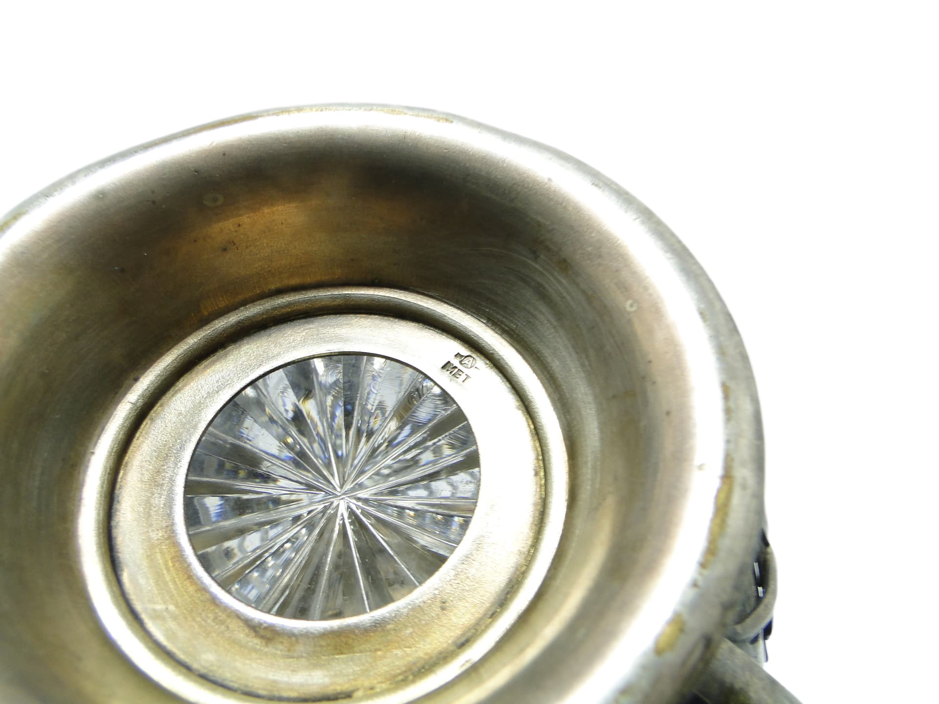 Cukiernica Art Nouveau, mosiądz srebrzony, szkło, Polska, lata 60. - 96320