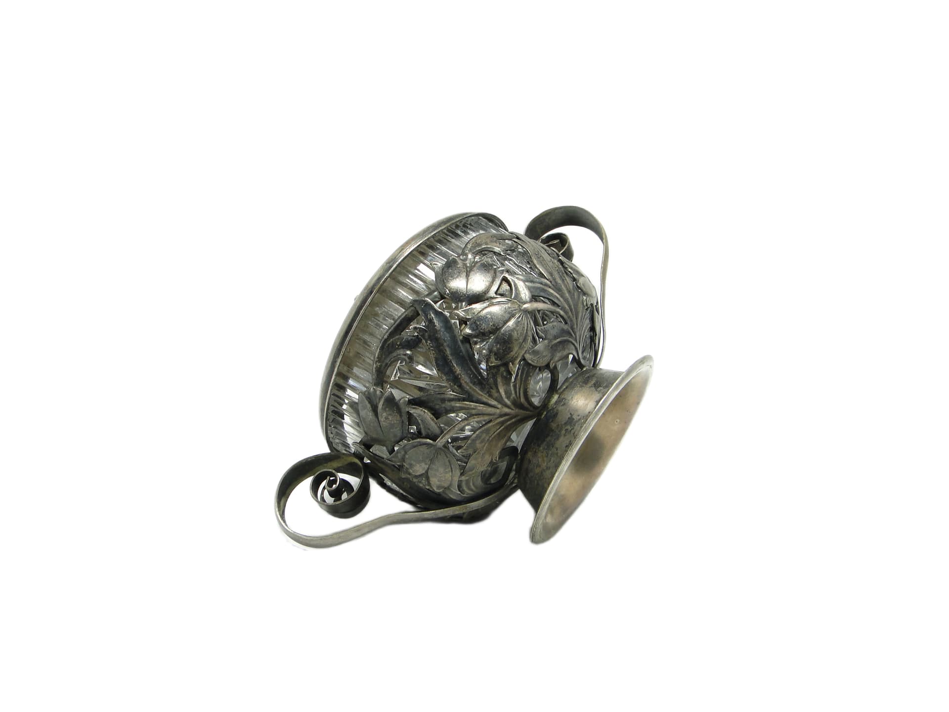 Cukiernica Art Nouveau, mosiądz srebrzony, szkło, Polska, lata 60. - 96315