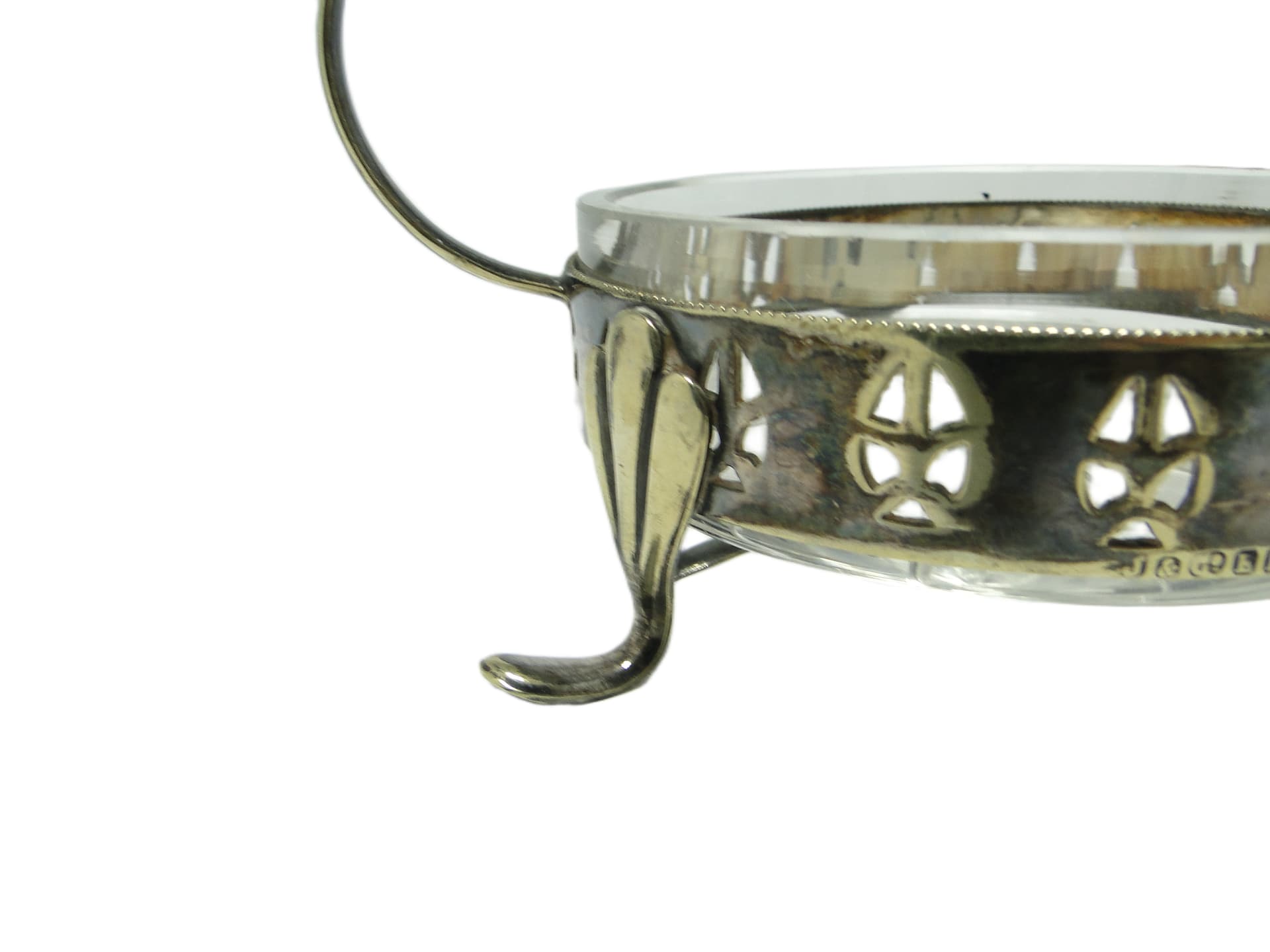 Platter, mid-century modern, silver-plated brass, clear glass, United Kingdom, 1950s. - 96419