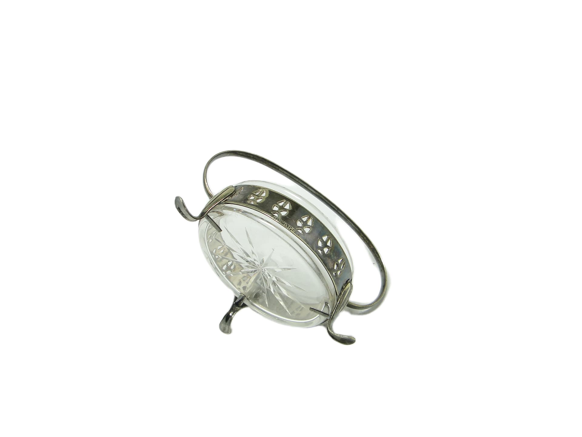 Platter, mid-century modern, silver-plated brass, clear glass, United Kingdom, 1950s. - 96417