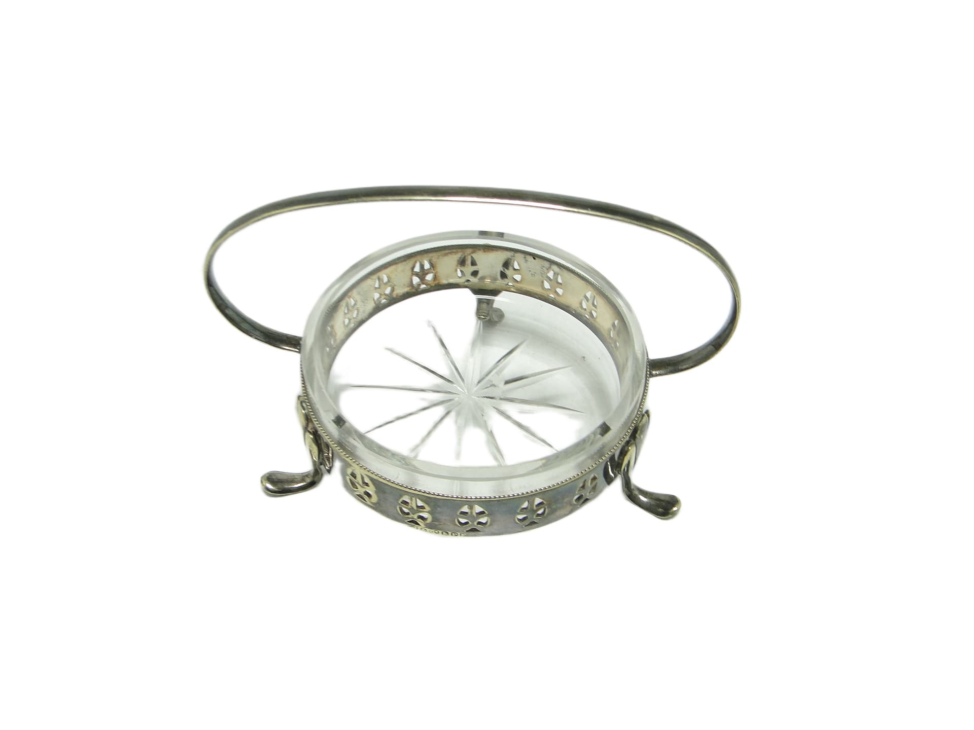 Platter, mid-century modern, silver-plated brass, clear glass, United Kingdom, 1950s. - 96416