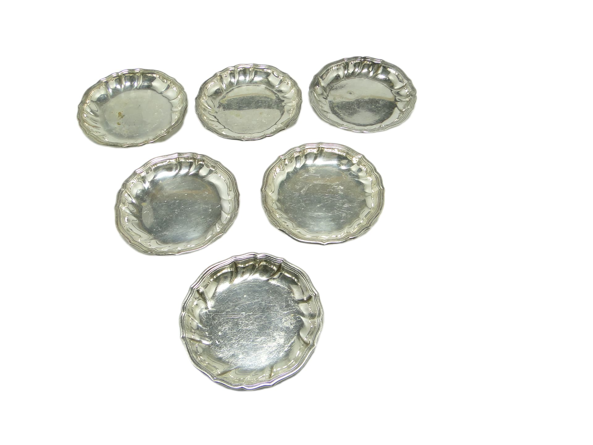 Komplet podstawek pod kieliszki Art Deco, mosiądz srebrzony, Niemcy, lata 50. - 96457