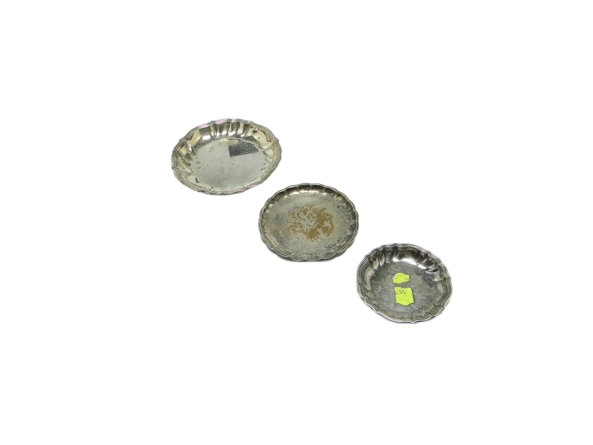 Art Deco coaster set, silver-plated brass, Germany, 1950s.