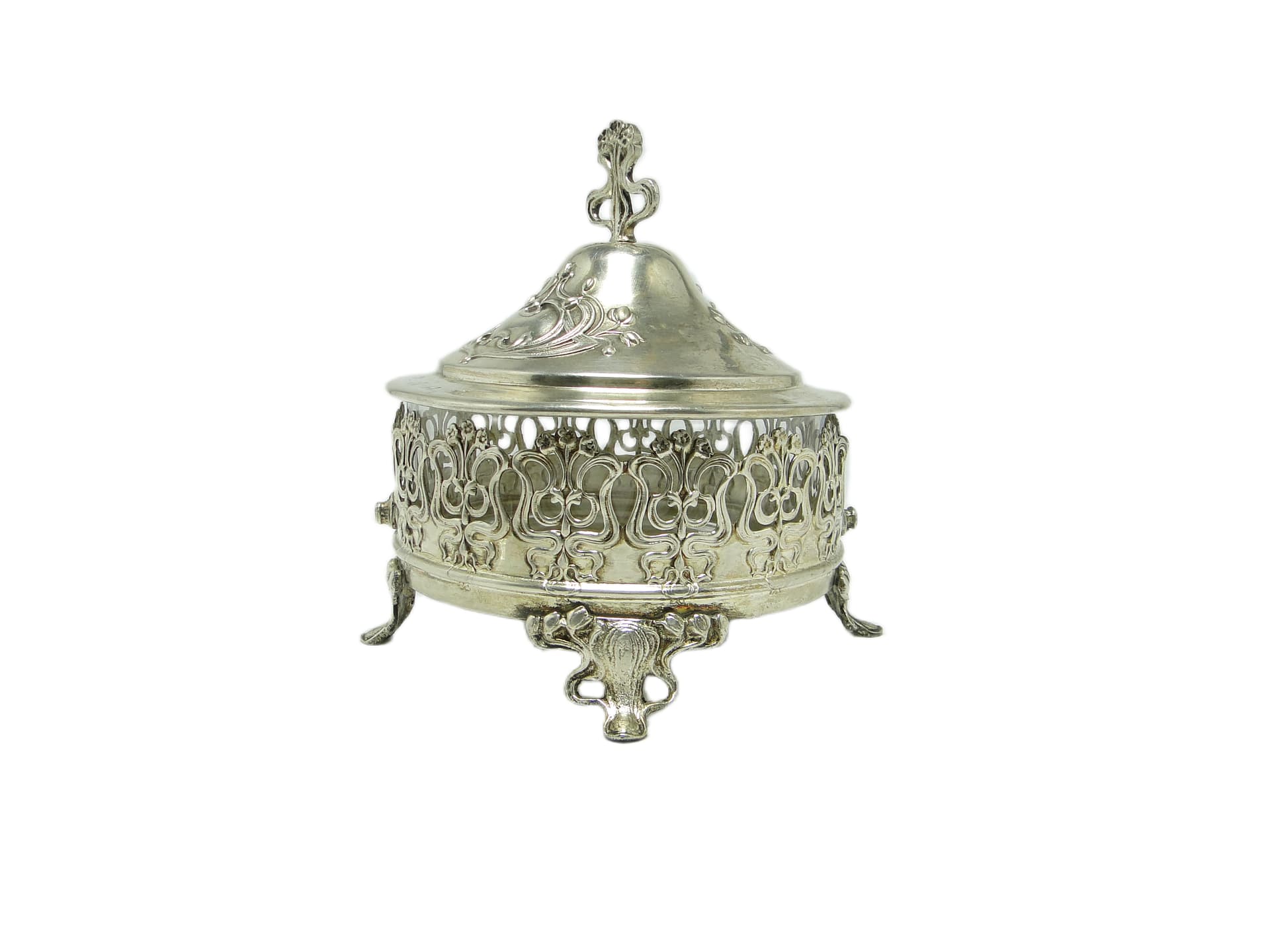 Bomboniera, Art Nouveau, mosiądz srebrzony, Niemcy, początek XX w. - 96496