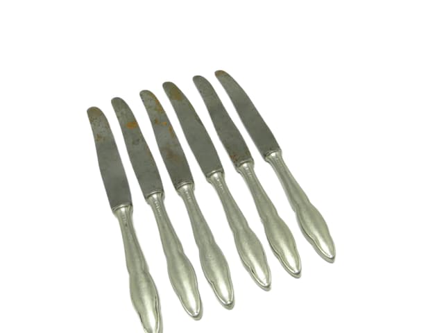 Modernist bread knife set, silver-plated brass, Poland, 1950s. - DIMENSION